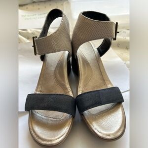Worn once- NAOT platform sandal - taupe soft leather and blue suede. Size 37